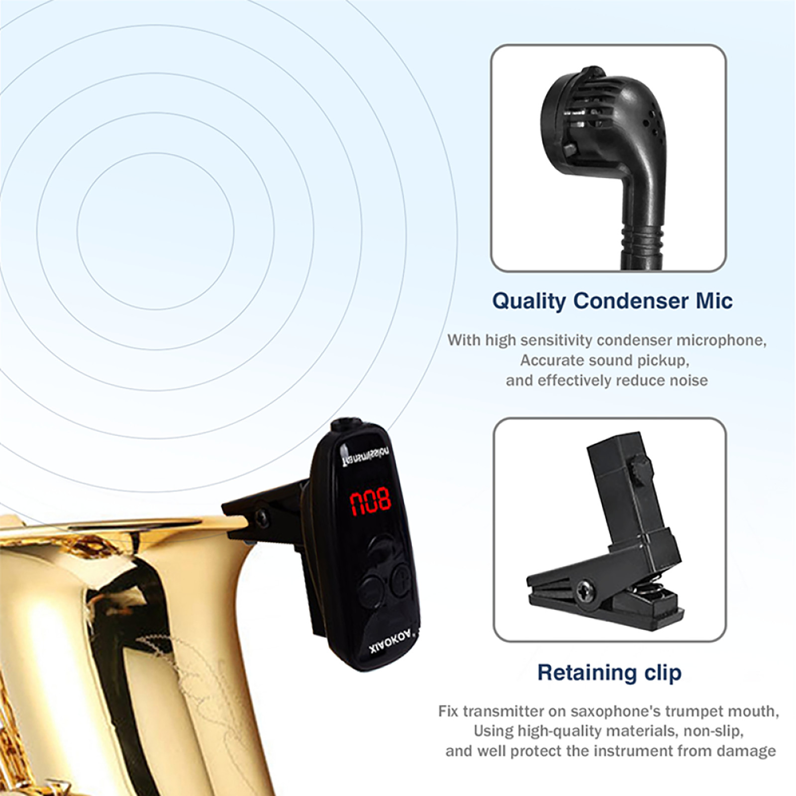 UHF Wireless Microphone For Trumpet Saxophone Instrument 50M Range Wireless