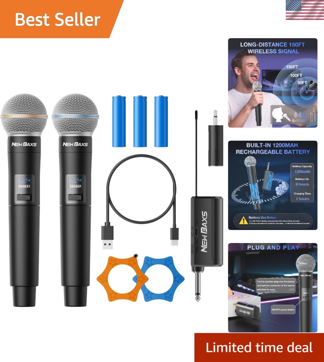 Rechargeable Dual Wireless Microphones for Ultimate Karaoke Experience – 150f…