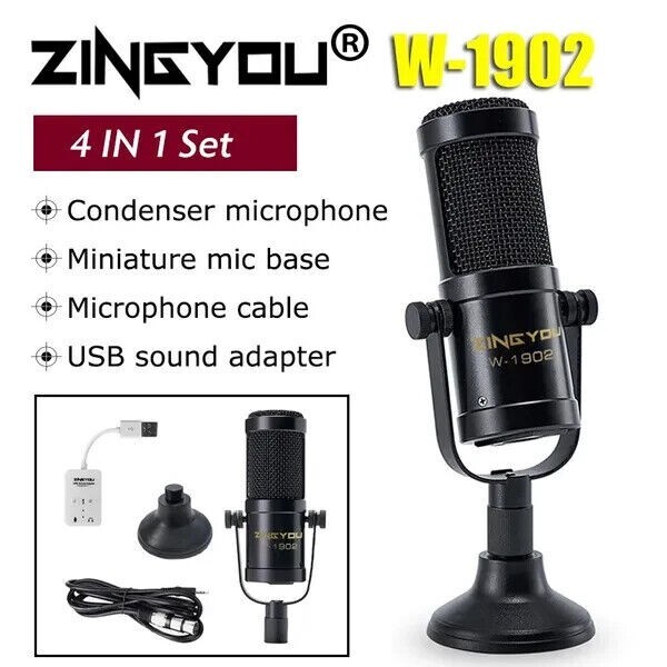 ZINGYOU Condenser Microphone Bundle, W-1902 Mic Set for Studio Recording & Broca