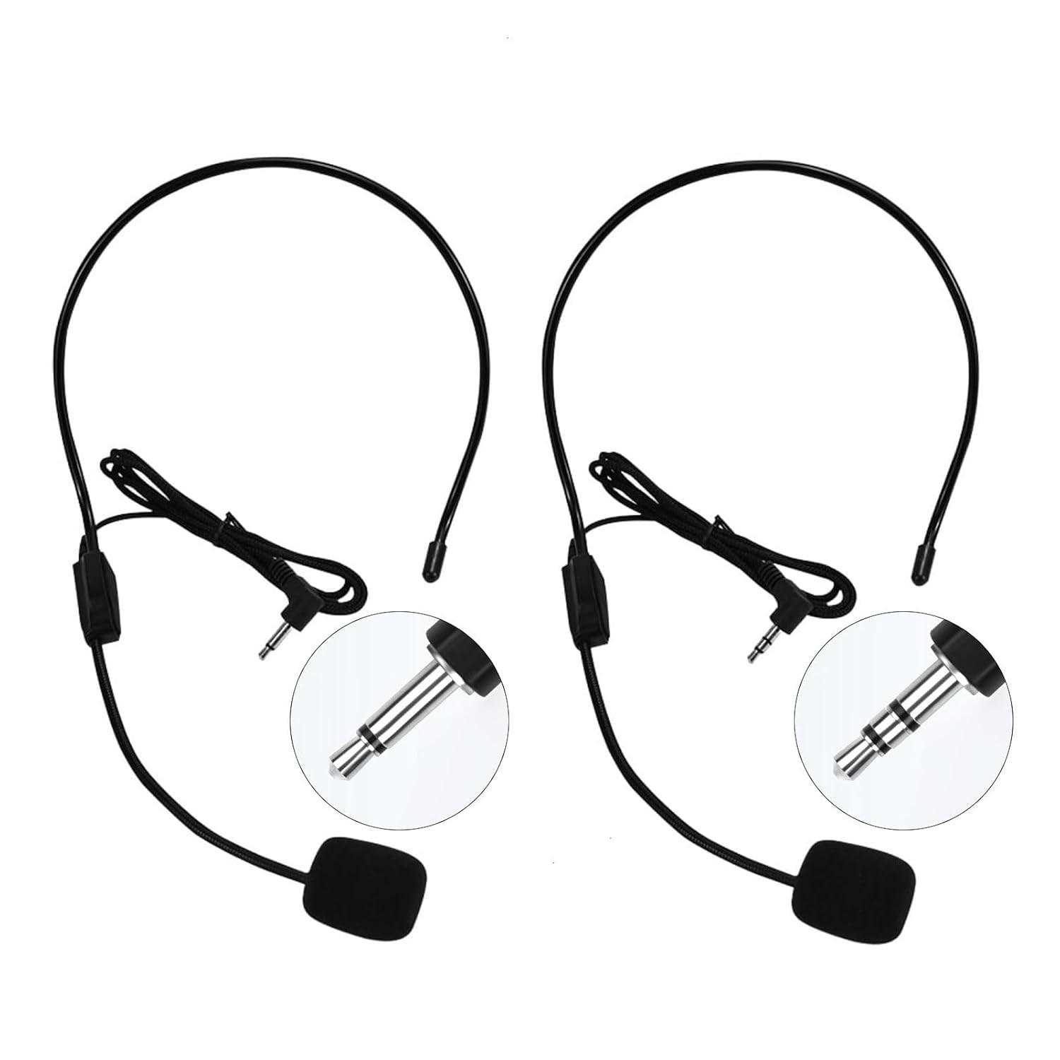 Set of 2 Headset Microphone, Flexible Wired Boom for Voice Amplifier,Teachers, S