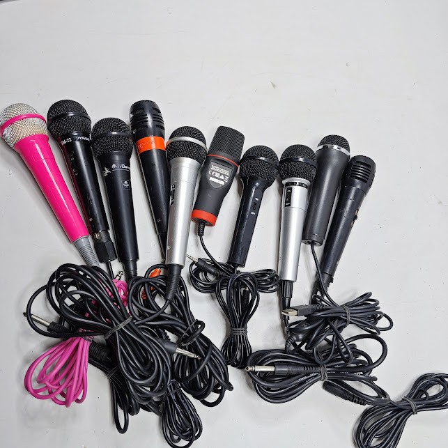 Lot of 10 Wired Microphones – Various Colors and Models, Used