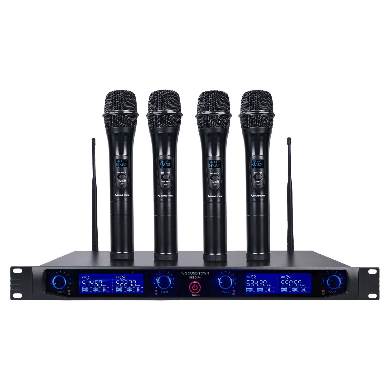 Sound Town 4 Channels Professional UHF 4 Channel/4 Handheld, Gloss Black