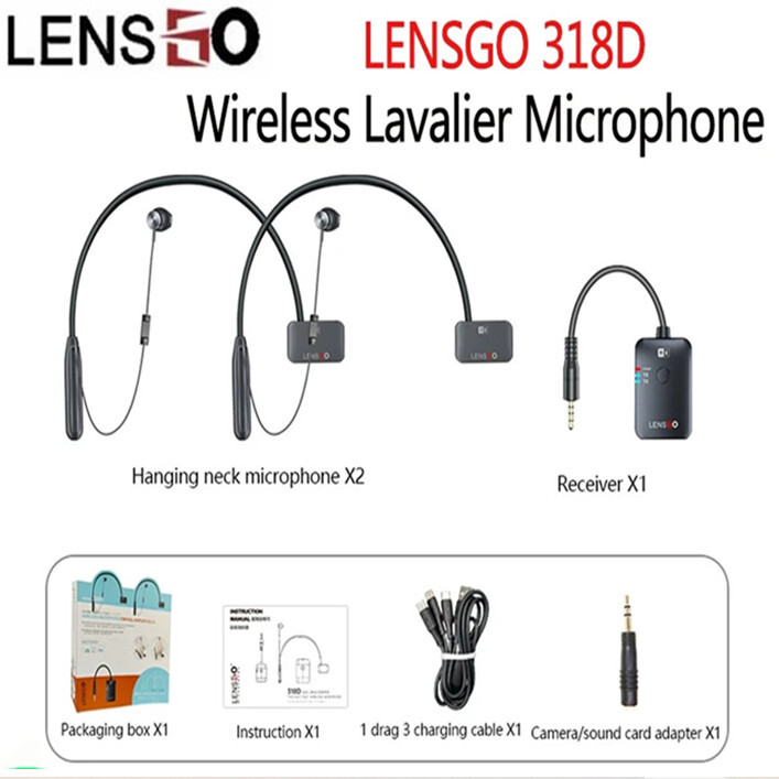 LENSGO 318D Full Duplex Call Wirelsss Neck Microphone 2 Hanging Neck Microphone