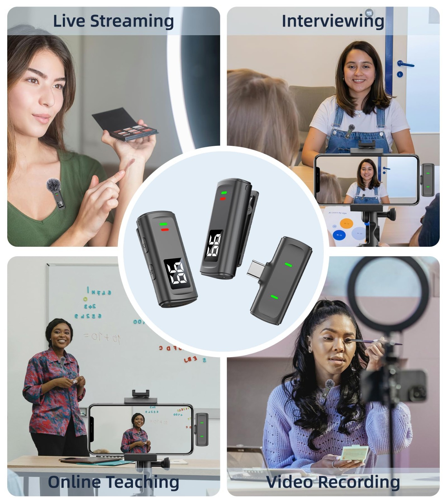 Wireless Lavalier Microphone for iPhone & Android – USB-C Clip-On Mic, 35H Batte