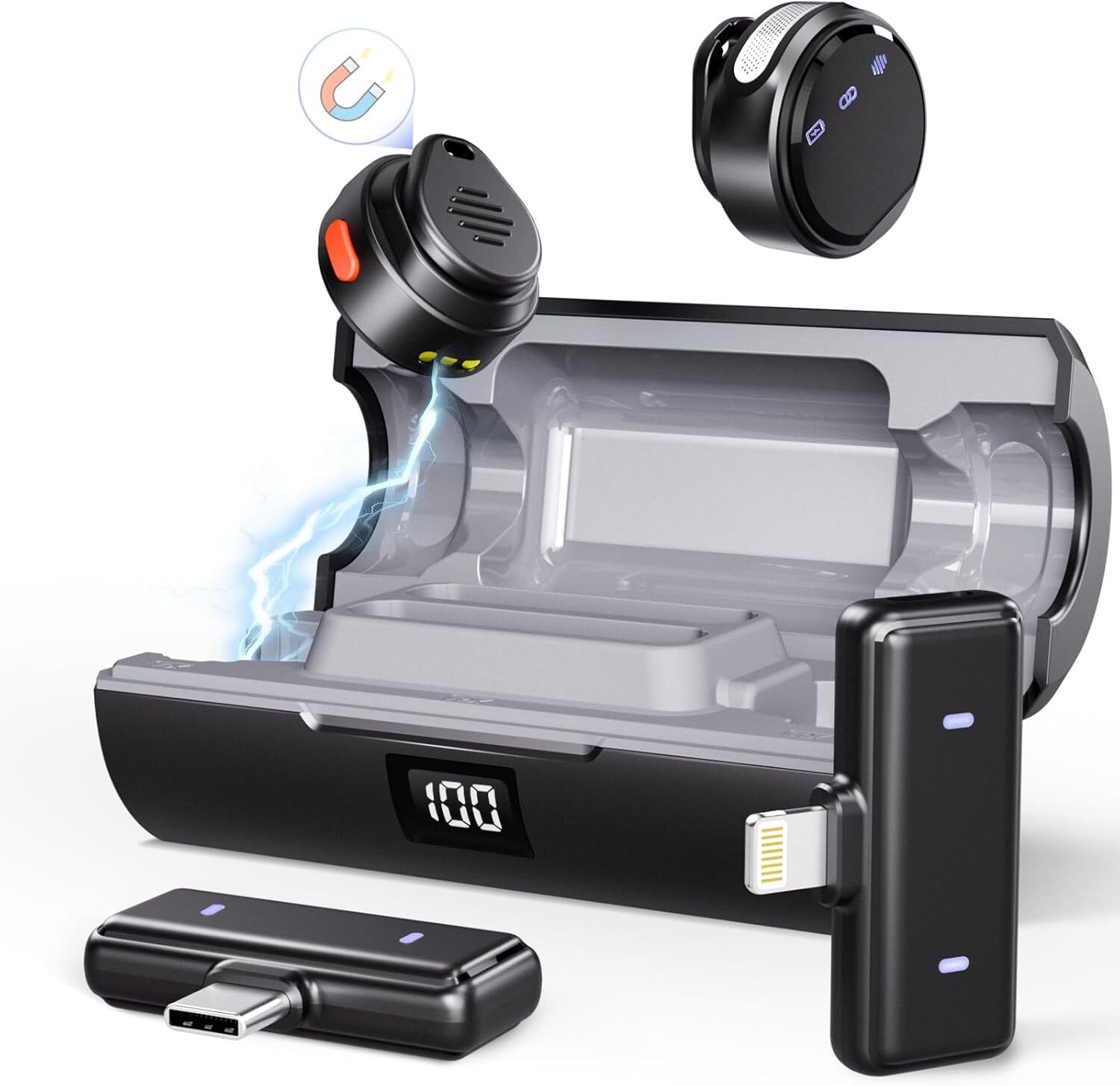 Moman Wireless Lavalier Microphone Noise Cancellation for Lightning/USB-C Phone