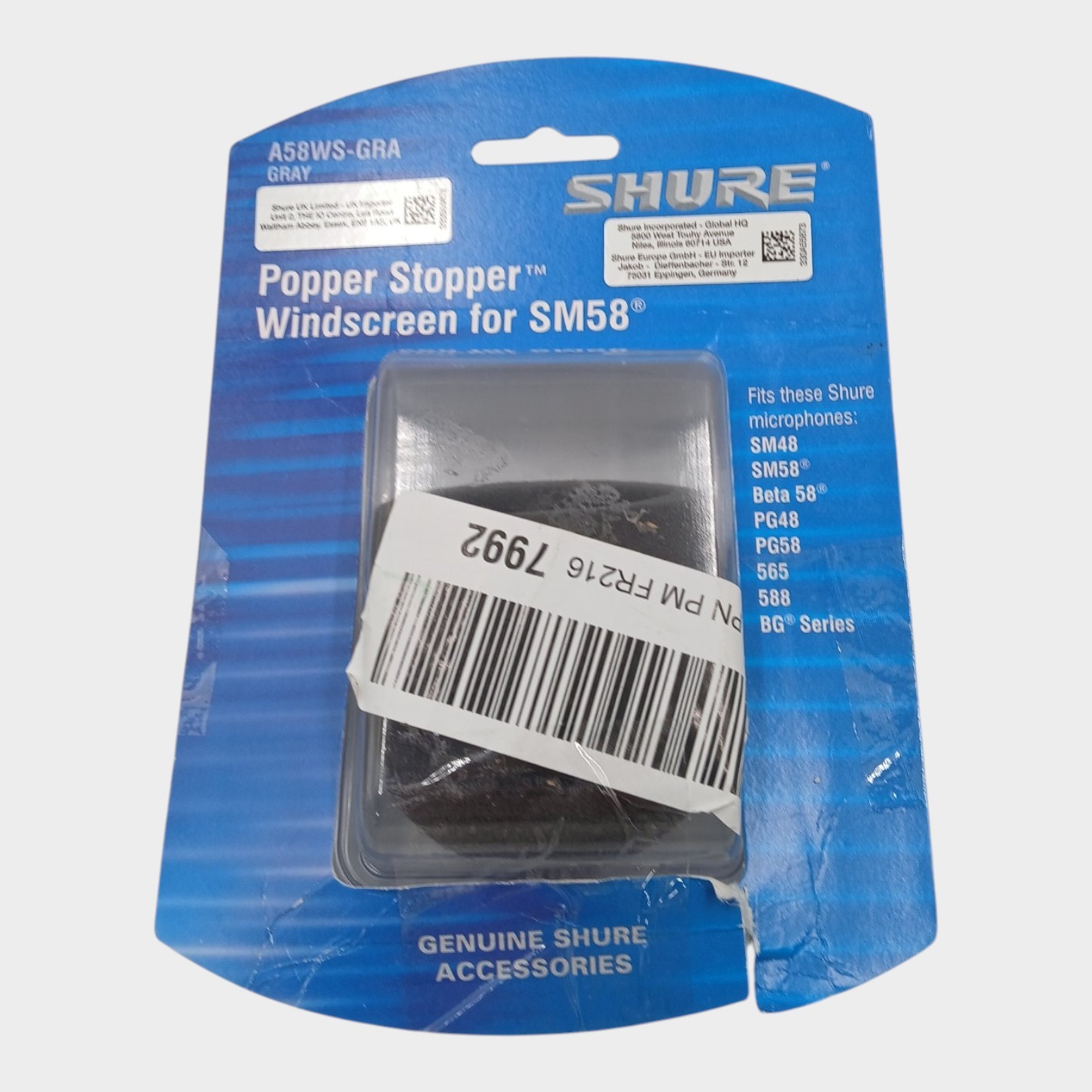 Shure A58WS-GRA Foam Windscreen for All Shure Ball Type Microphones