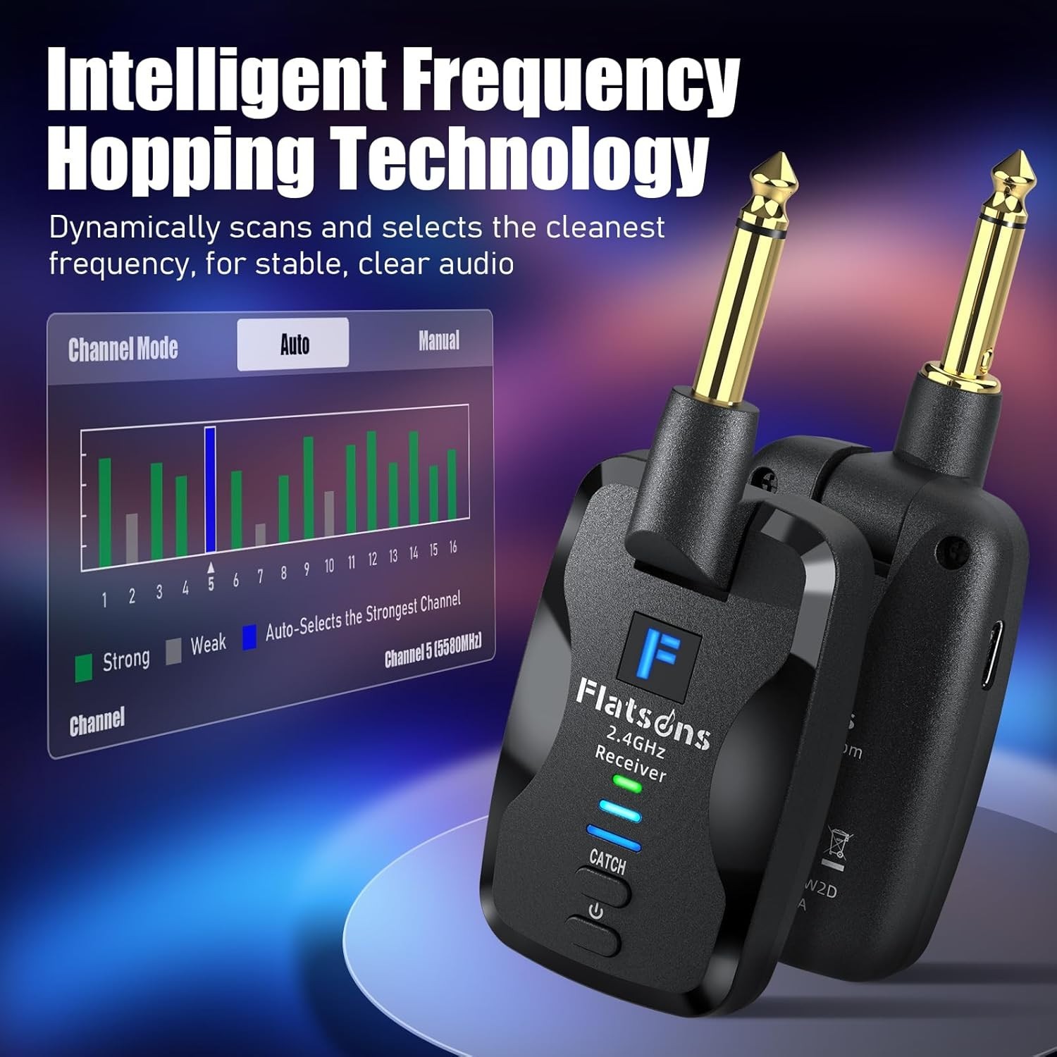 Wireless Guitar System Exclusive Mute Plug, 2.4 GHz Wireless Guitar Transmitter
