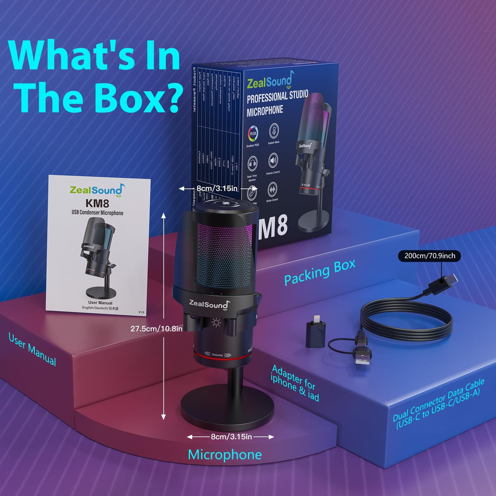 USB Microphone for PC Mac iPhone & Android, Podcast Mic with Noise Cancellati…