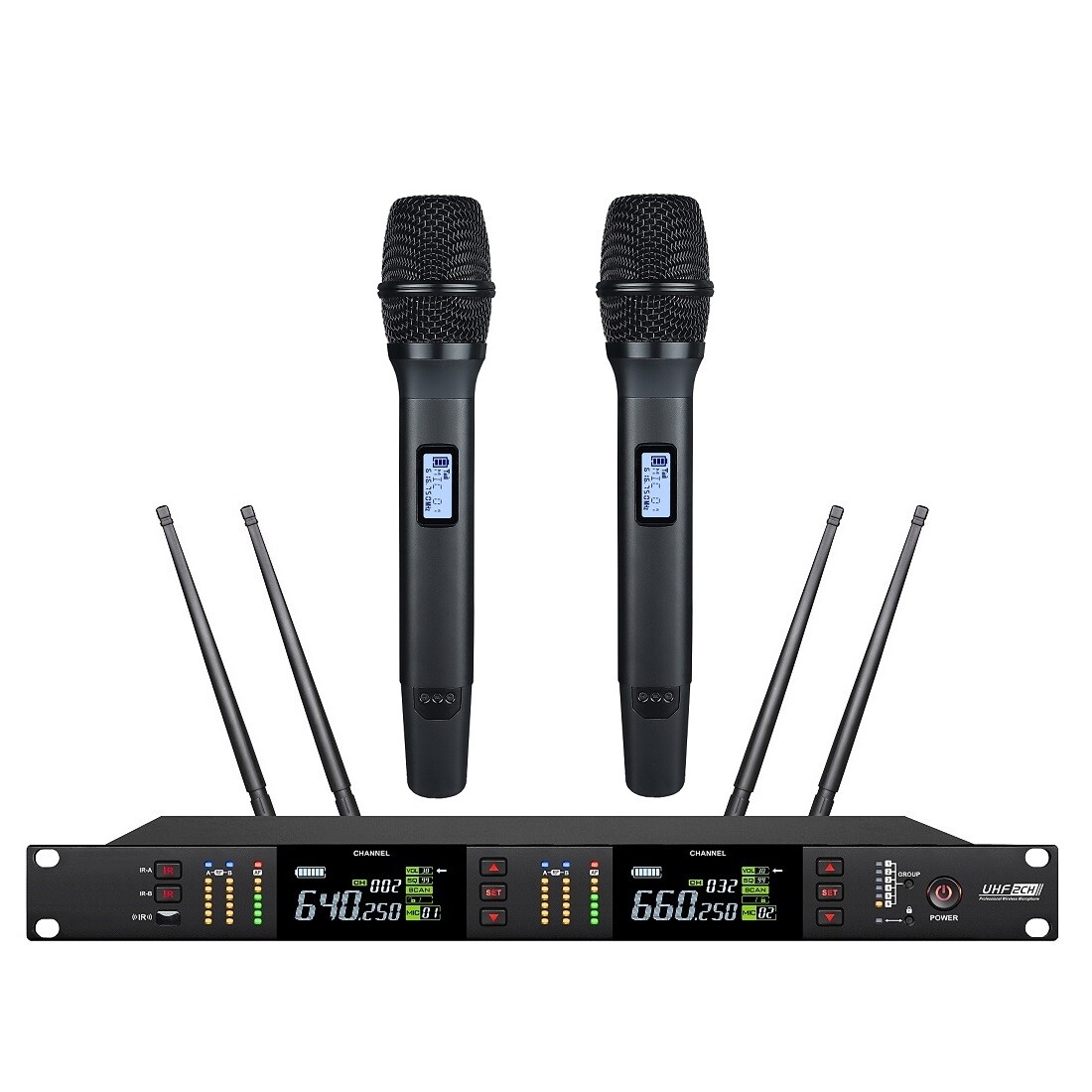 UHF Dual Wireless Microphone System for Outdoor Stage Performance True Diversity