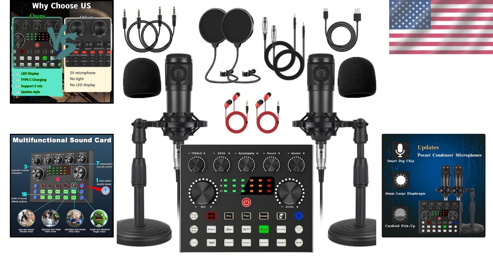 Dynamic Podcast Equipment Bundle with V8s Voice Changer – 2 Microphones Included