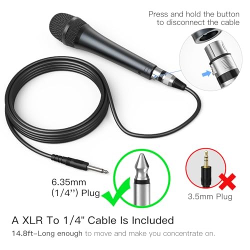 FIFINE K6 Dynamic Vocal Microphone Wired Handheld Mic 1/4 inch Plug 14.8ft Cable