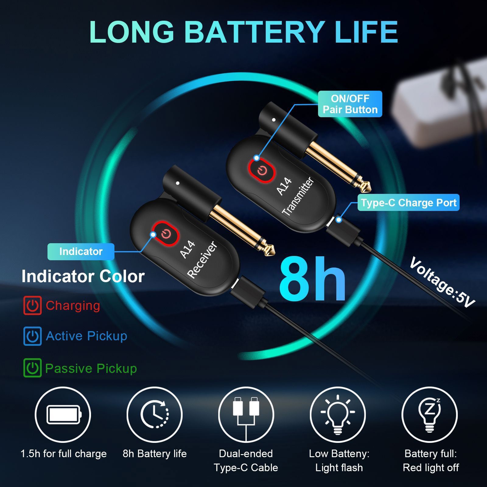 2.4GHz Wireless Audio System for Electric Guitar Bass Violin 30M Transmission