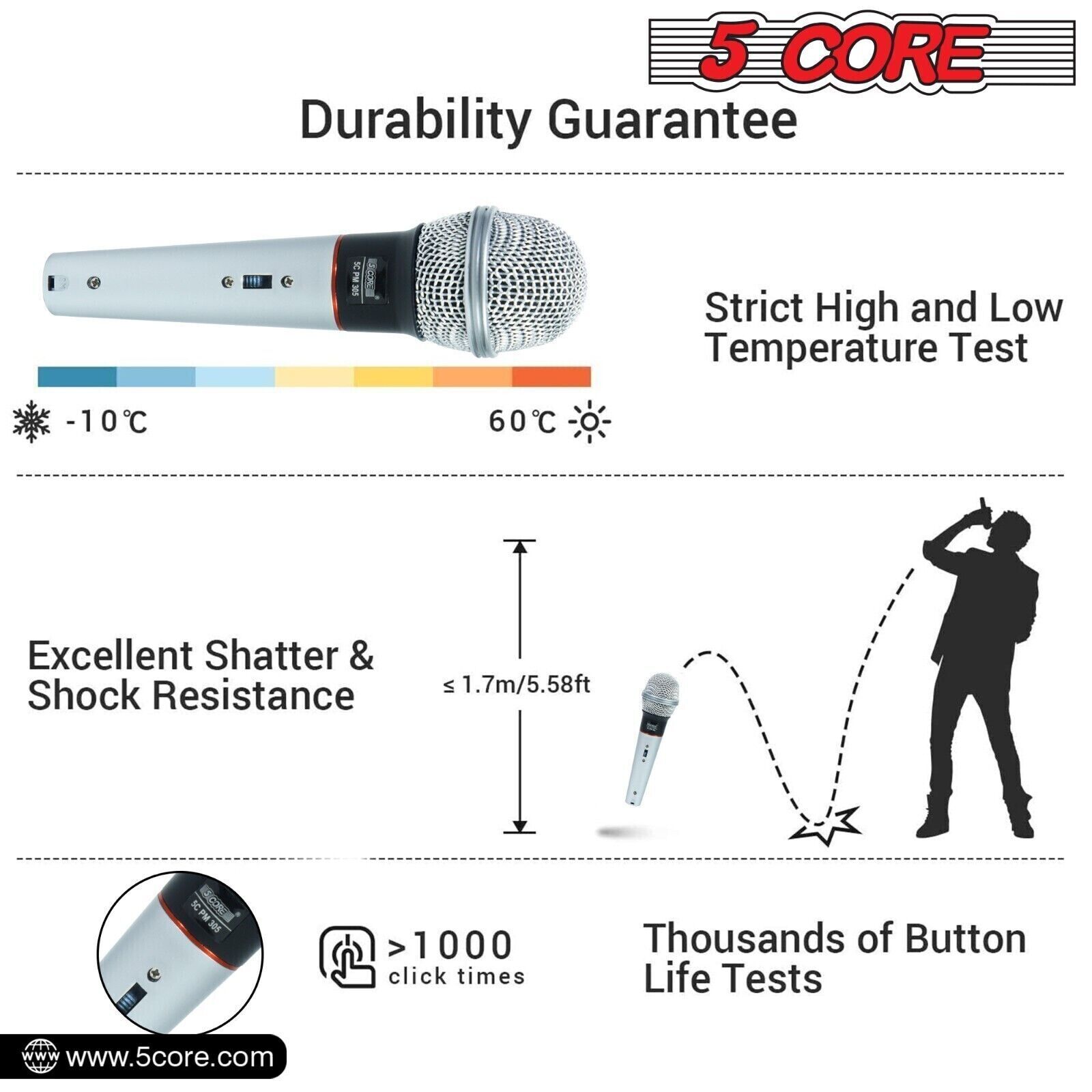 5 Core Microphone Dynamic Microfono XLR Audio Cardioid Mic Vocal Karaoke Singing