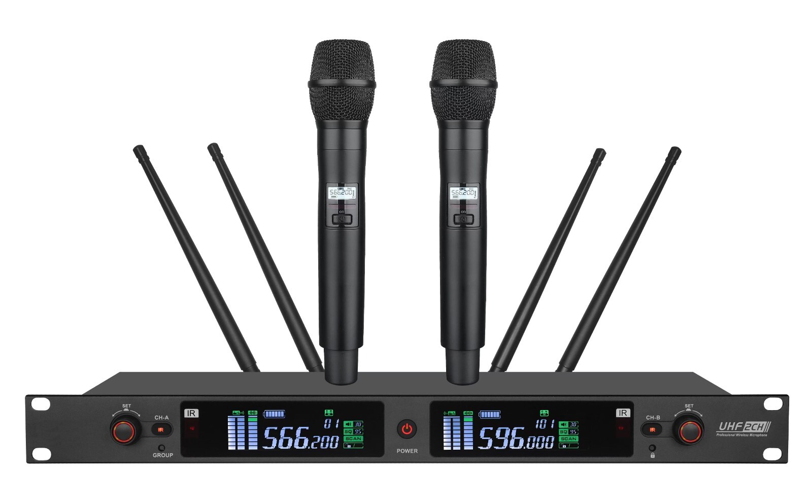 UHF True Diversity Dual Cordless Vocal Microphone System for Theatre Stage Sing
