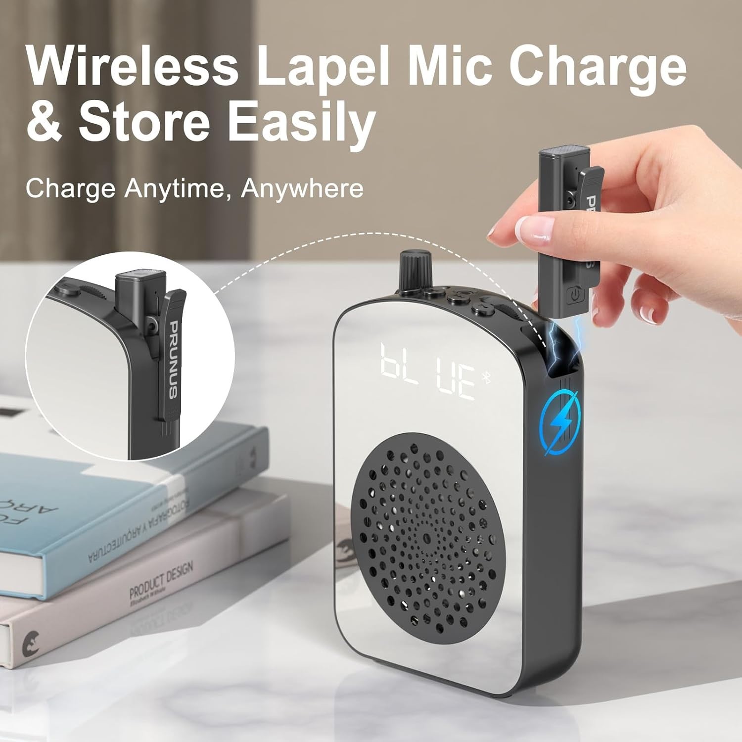 PRUNUS A10 Voice Amplifier Wireless with Lavalier Microphone Charging & Storage