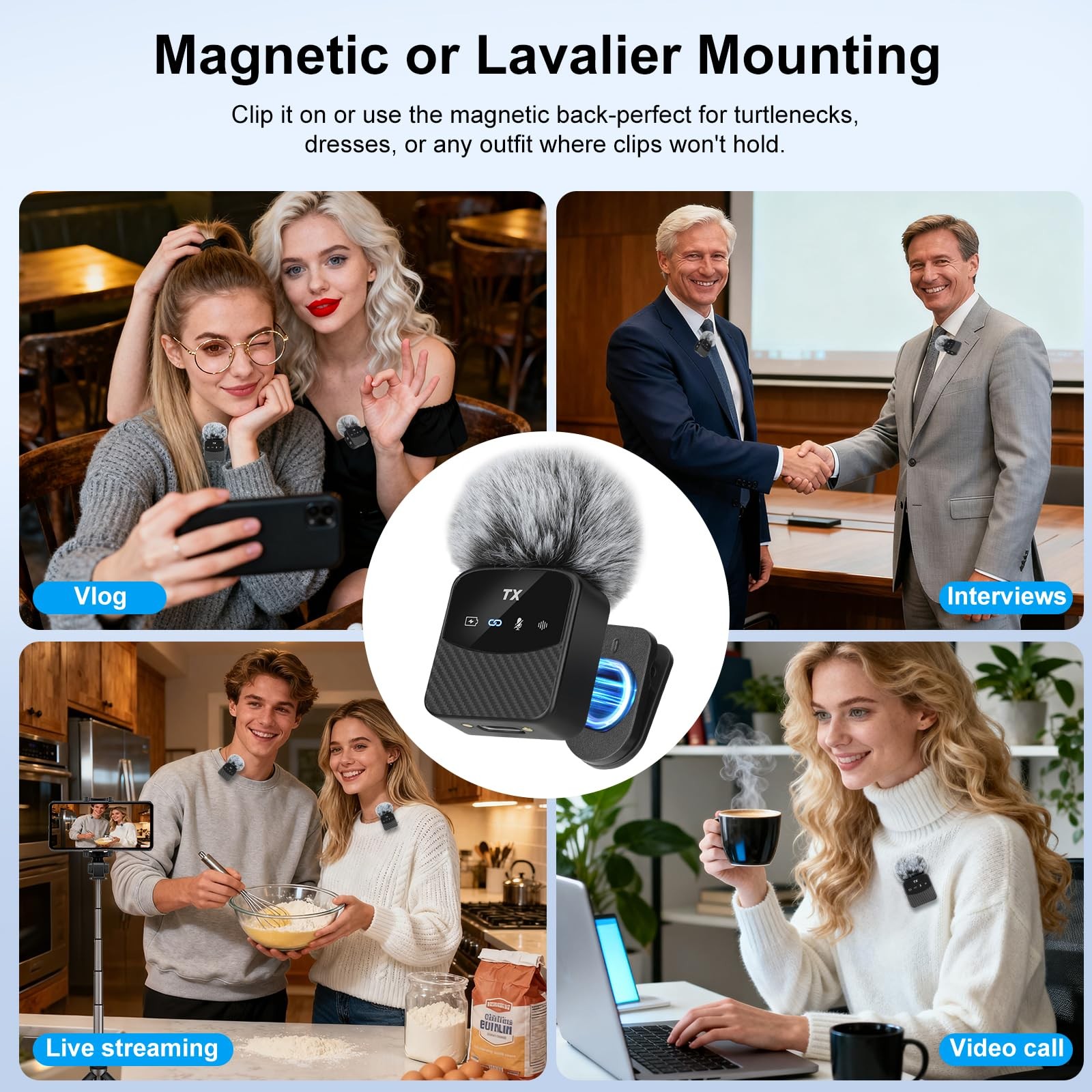 Mini Wireless Lavalier Microphone for iPhone/Android/Tablets,Magnetic Mini Mi…