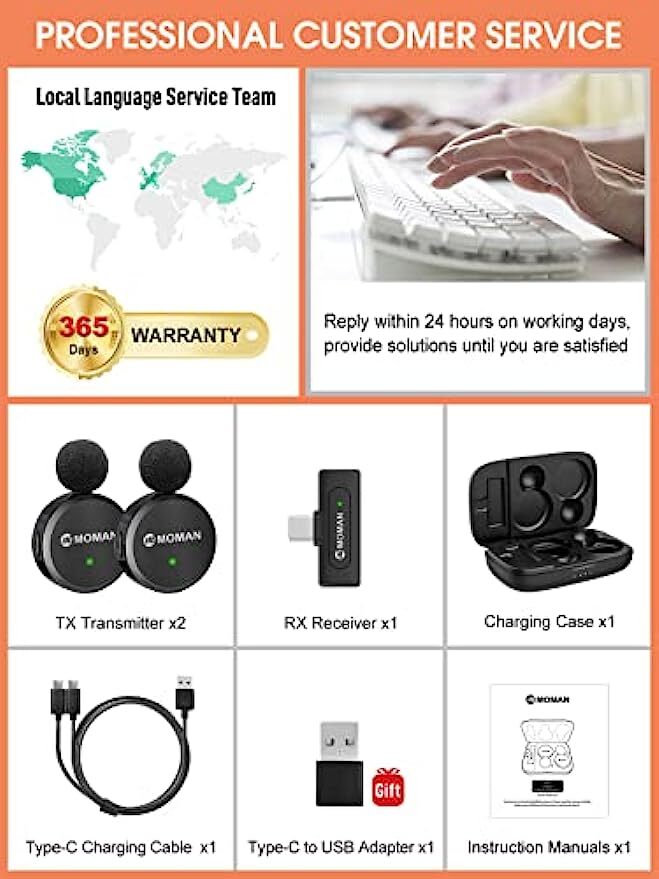 Moman CP2(C) Wireless Lavalier Microphone for Type-C Smartphone PC Recording