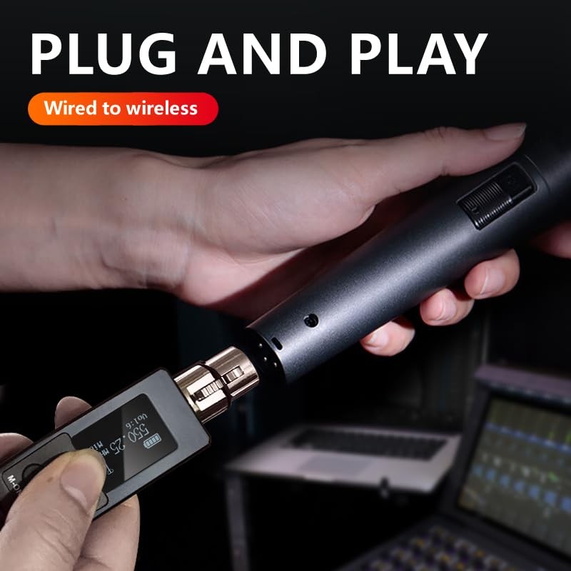 Wireless Microphone System UHF XLR Transmitter Receiver 48V Phantom Power