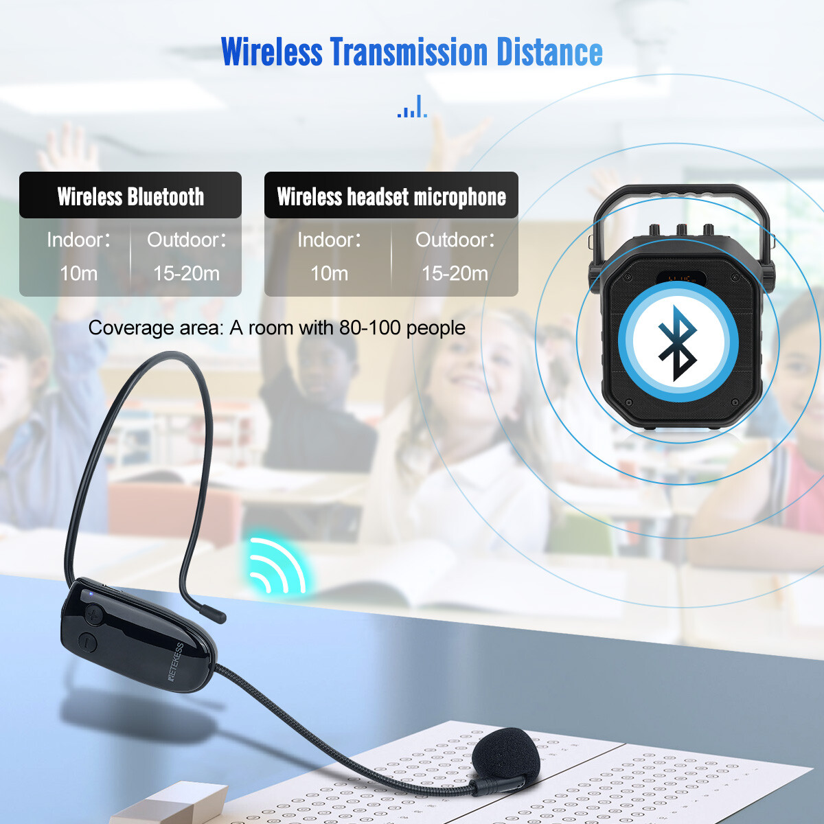 TC102 Portable Voice Amplifier,Wireless Bluetooth Microphone System Rechargeable