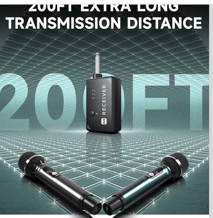 Union Wireless Microphone System, 2 Mics, Receiver, Plug and Play, 40h Battery