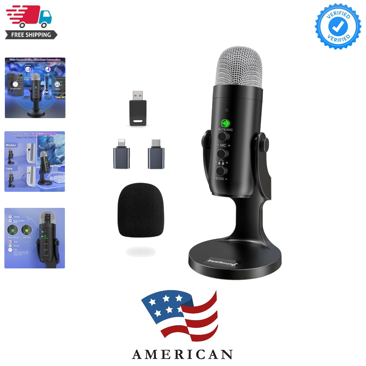 Wireless Microphone for PC, Noise Cancellation Podcast Mic with Gain, Mute, M…