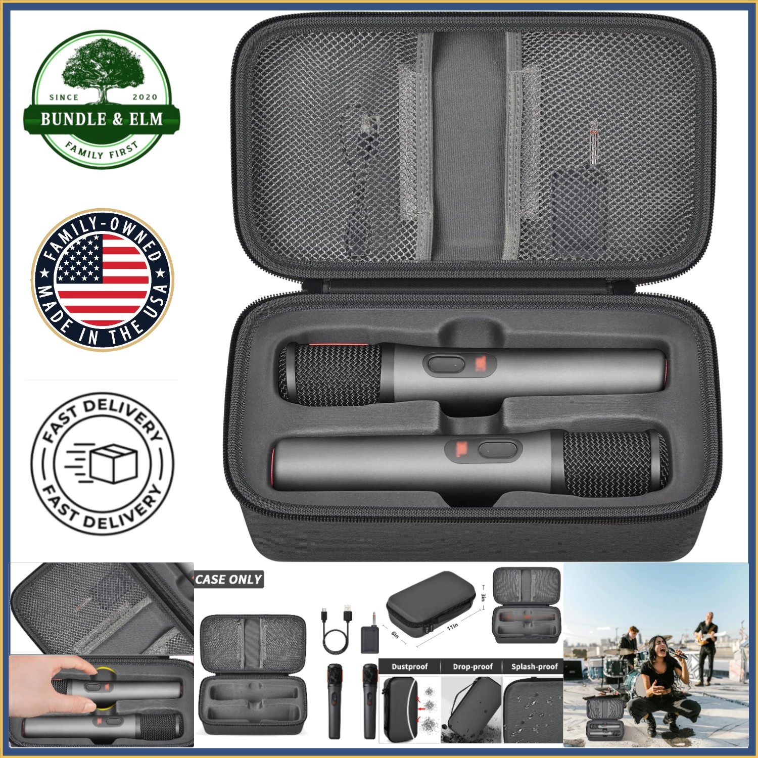 Wireless Microphone Storage Bag with Fixed Internal Support for Secure Transport