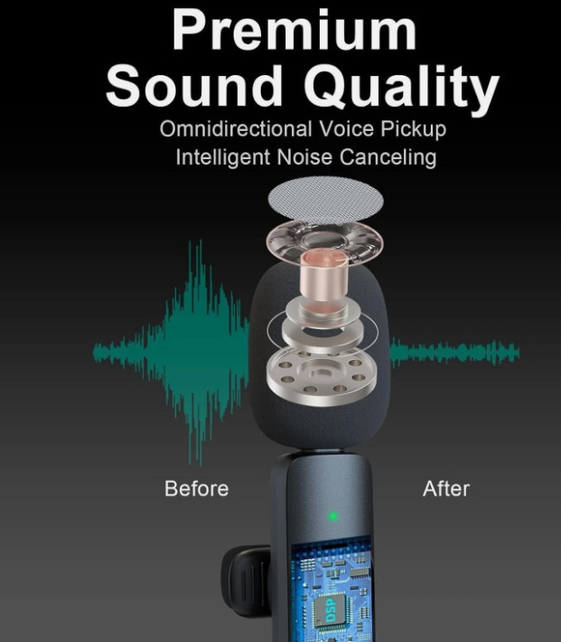 Wireless Microphone Mini Mic for iPhone/Android Phone, LED Display Lavalier Micr