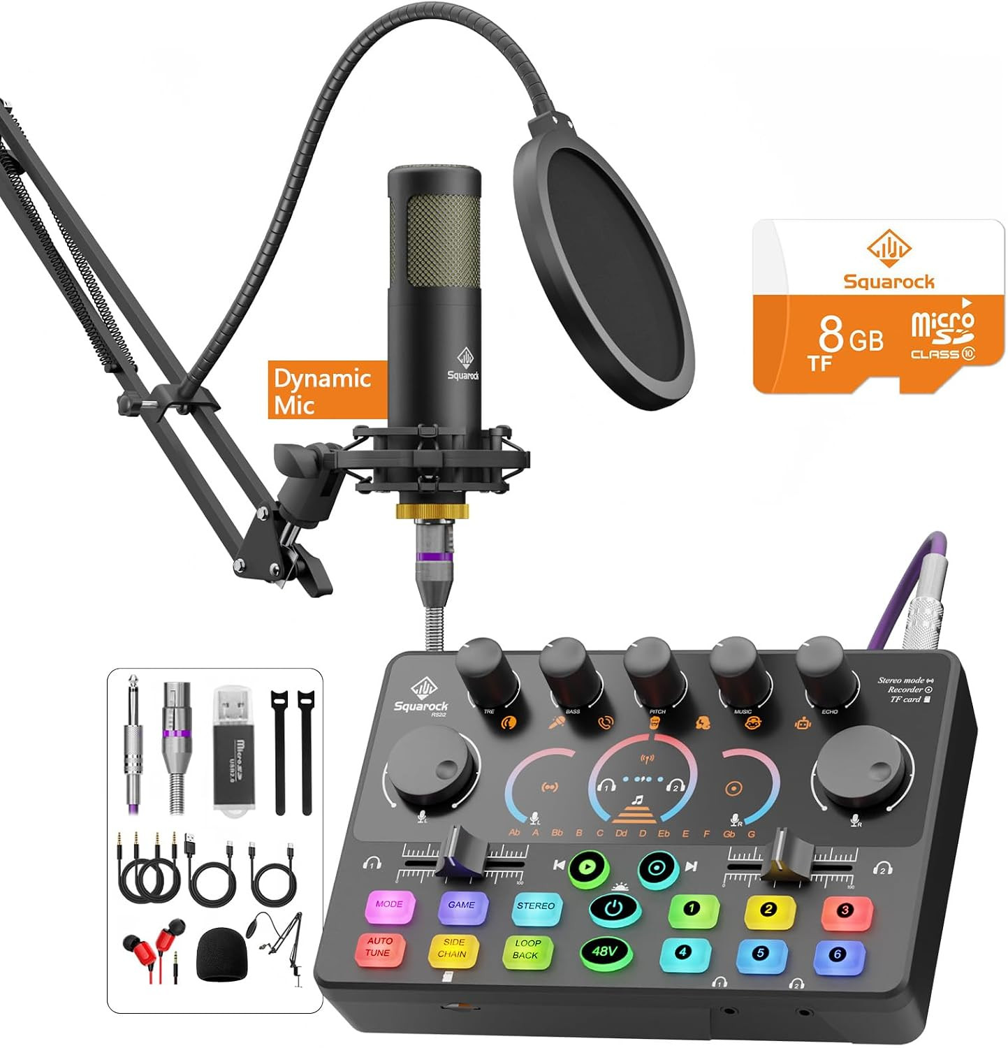 Podcast Equipment Bundle,5Rgb Mixer with Xlr-6.5Mm Interface,Dynamic Microphone,