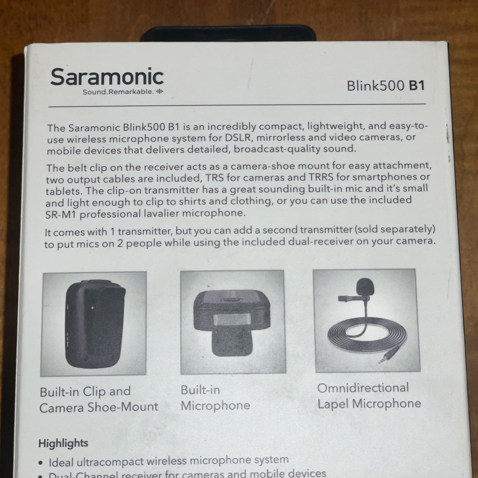 Saramonic Blink500 B1 Ultracompact 2.4GHz Dual Chan Wireless Microphone System