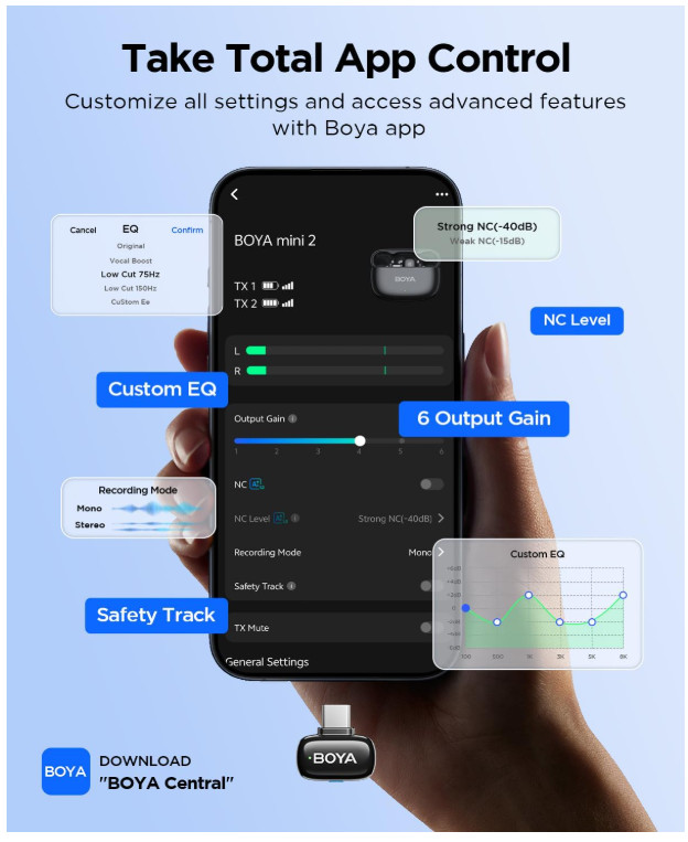 BOYA Mini 2 Wireless Lavalier Microphones for Iphone 15/16/17 & Android, AI Nois