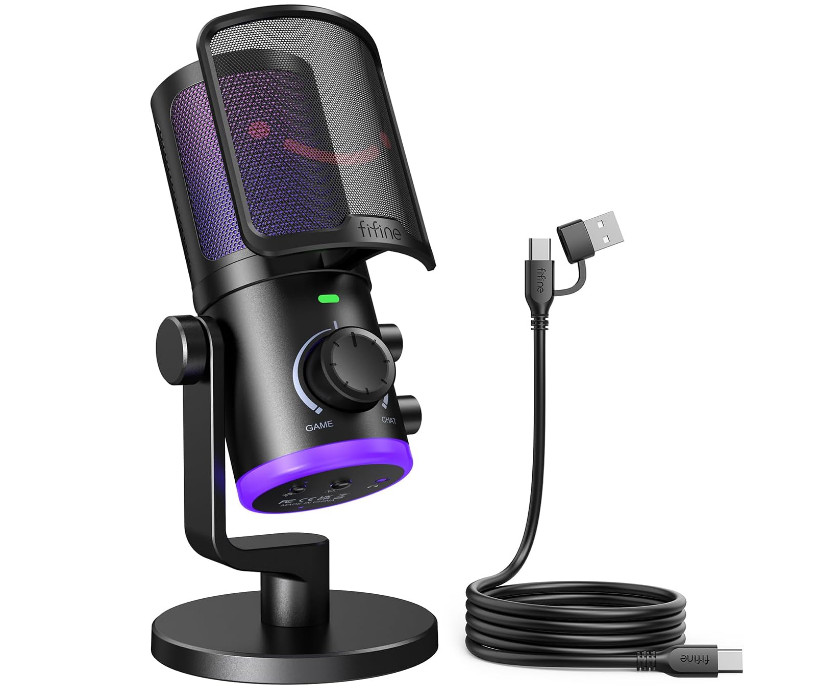 FIFINE AmpliGame AM6 USB Microphone Game Chat Mix RGB for PS5 PC Gaming NEW JP