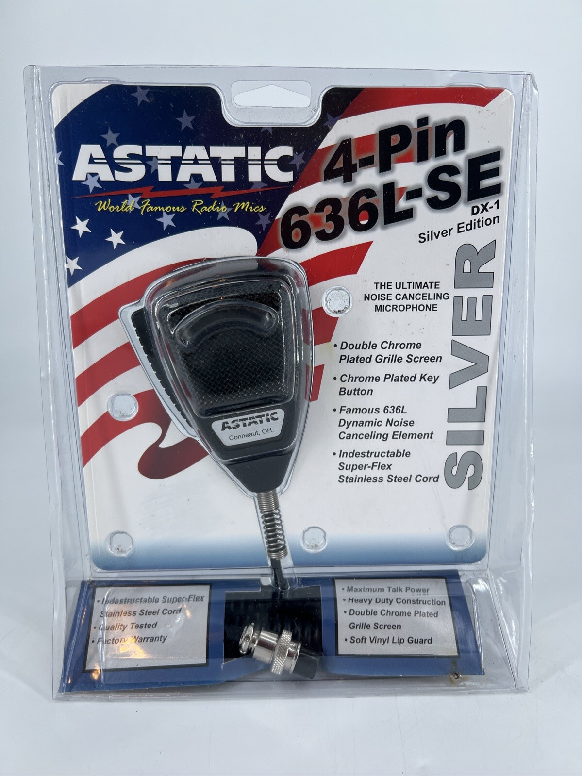 Astatic 4 Pin 636L-SE DX-1 Silver Edition Noise Canceling Metal Cord Microphone