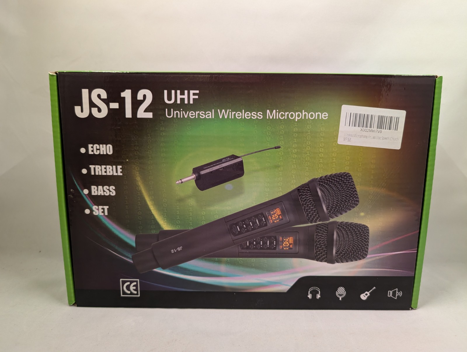 JS-12 UHF Universal Wireless Microphone Set Dual Mics w/ Receiver & Color Rings