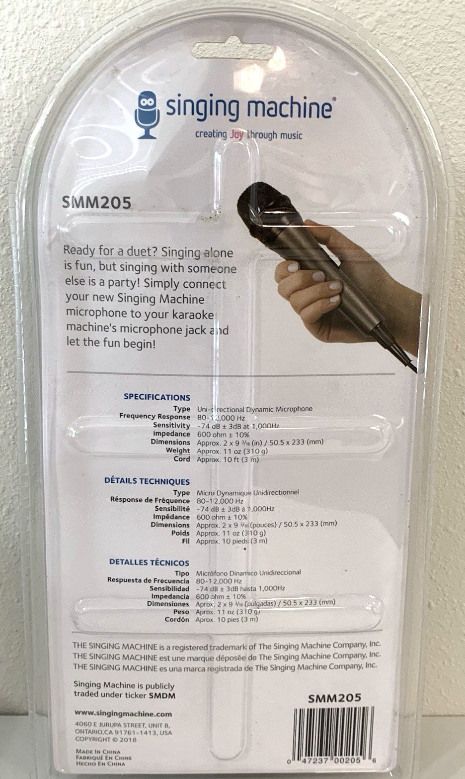 The Singing Machine SMM205 Dynamic Professional Microphone New Sealed
