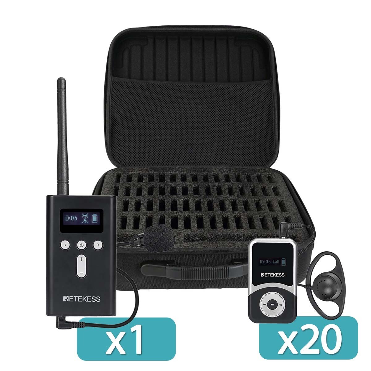 Retekess Wireless Tour Guide System Assisted Listening 20 Receivers Carry Bag US