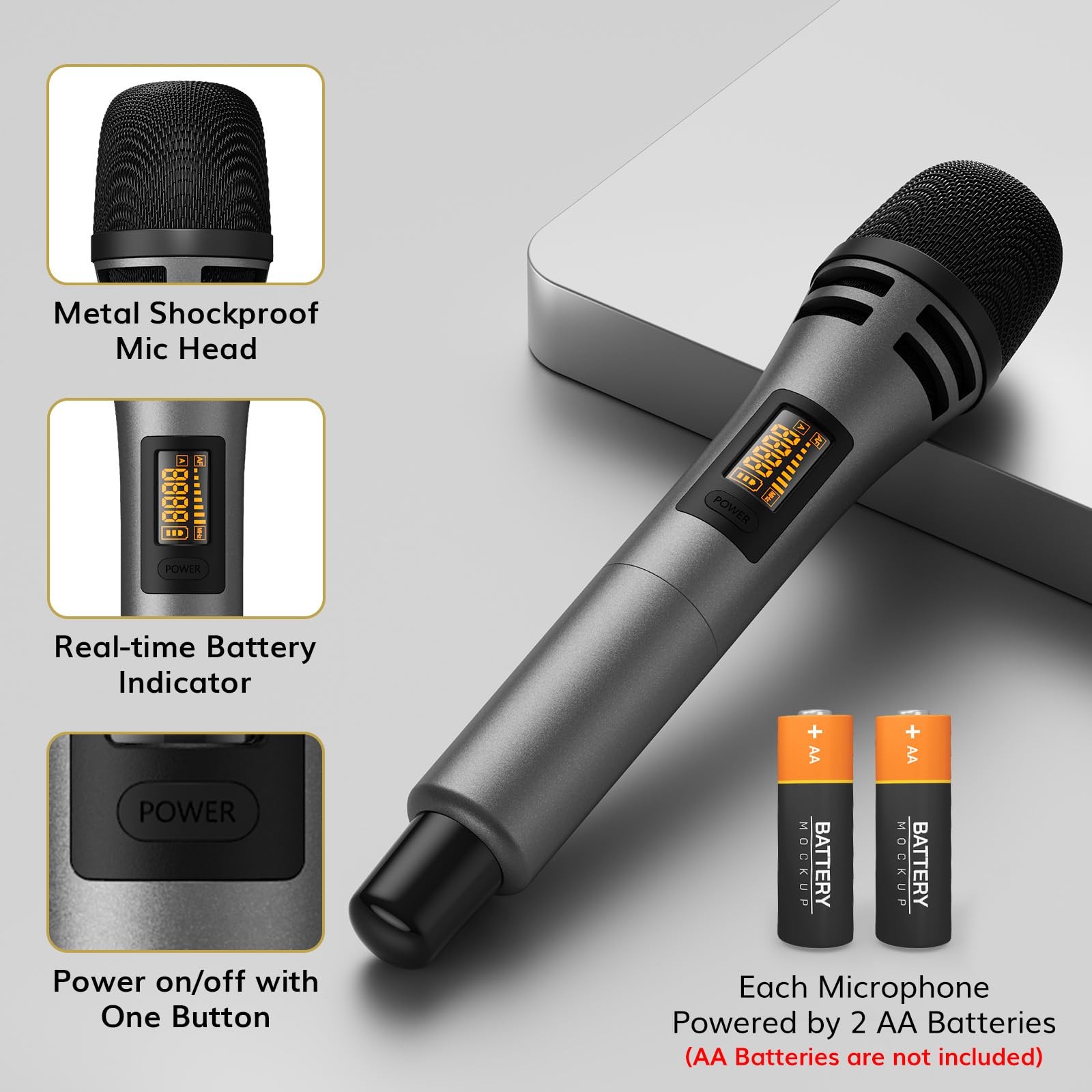 TONOR Wireless Microphone System, 4 * 10-Channel UHF Cordless Handheld Black