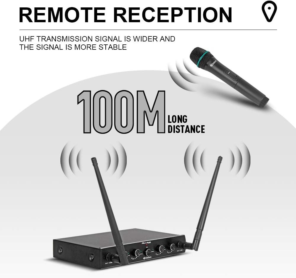 D Debra Audio AU400 Pro UHF 4 Channel Wireless Microphone System with Cordless
