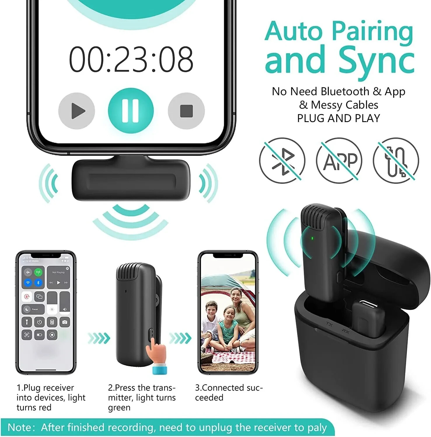 Lavalier Microphone Wireless Audio Video Recording Mini Mic For iPhone iPads