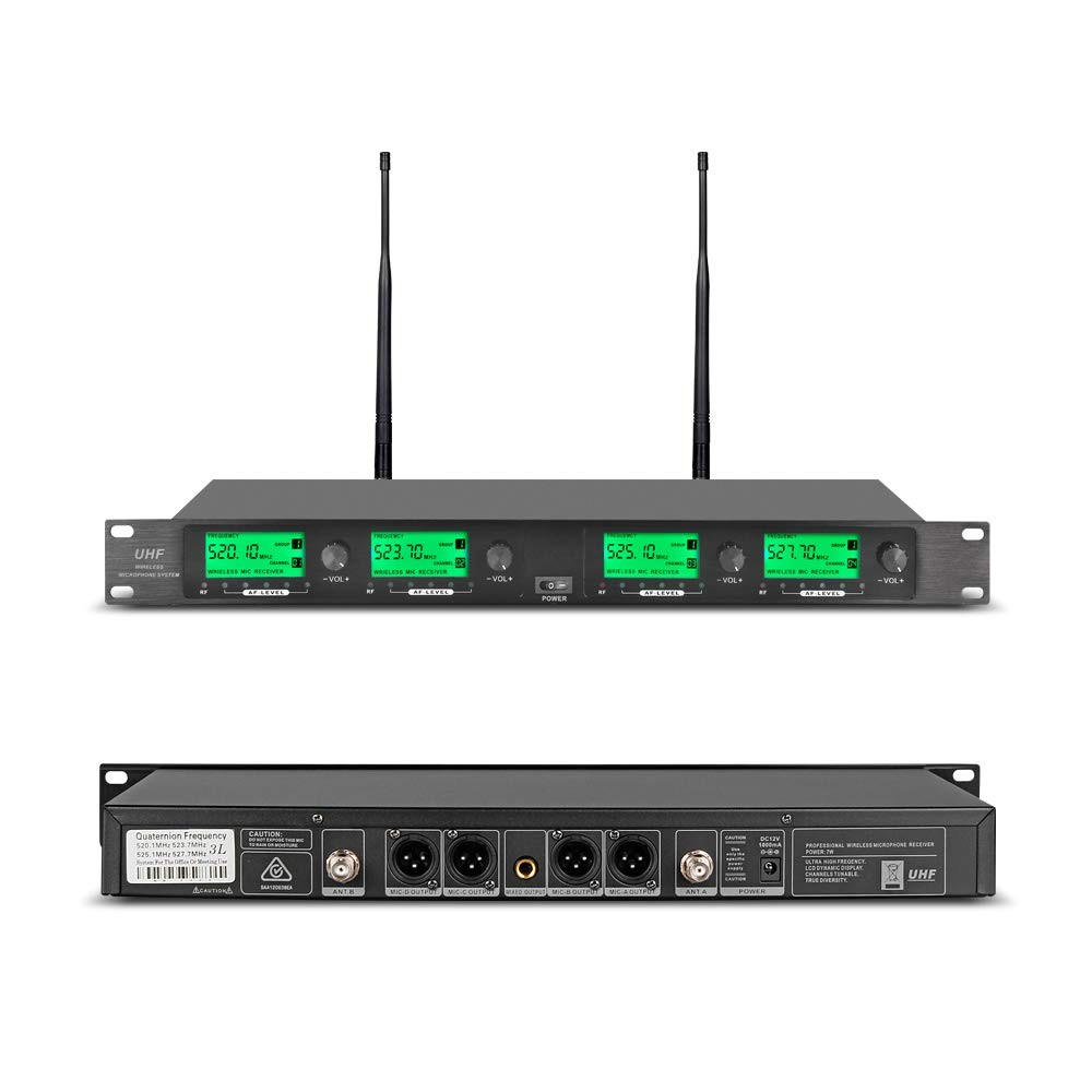 Wireless Microphone System UHF 4 Channel 2 Handheld Mic 2 Headset 2 Lavalier Bod