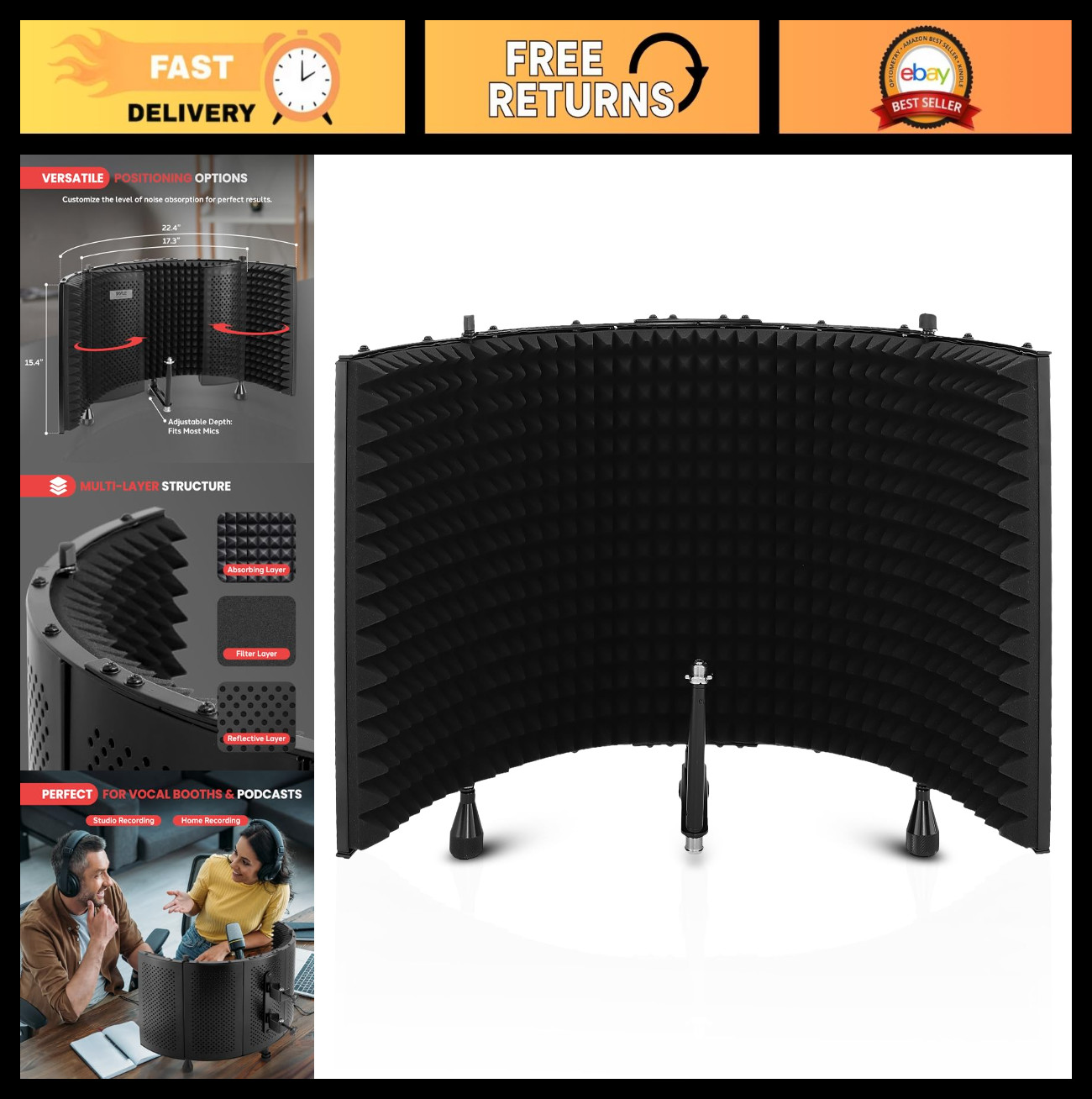 Portable Microphone Isolation Shield with Soundproof Foam – Vocal Recording Boot