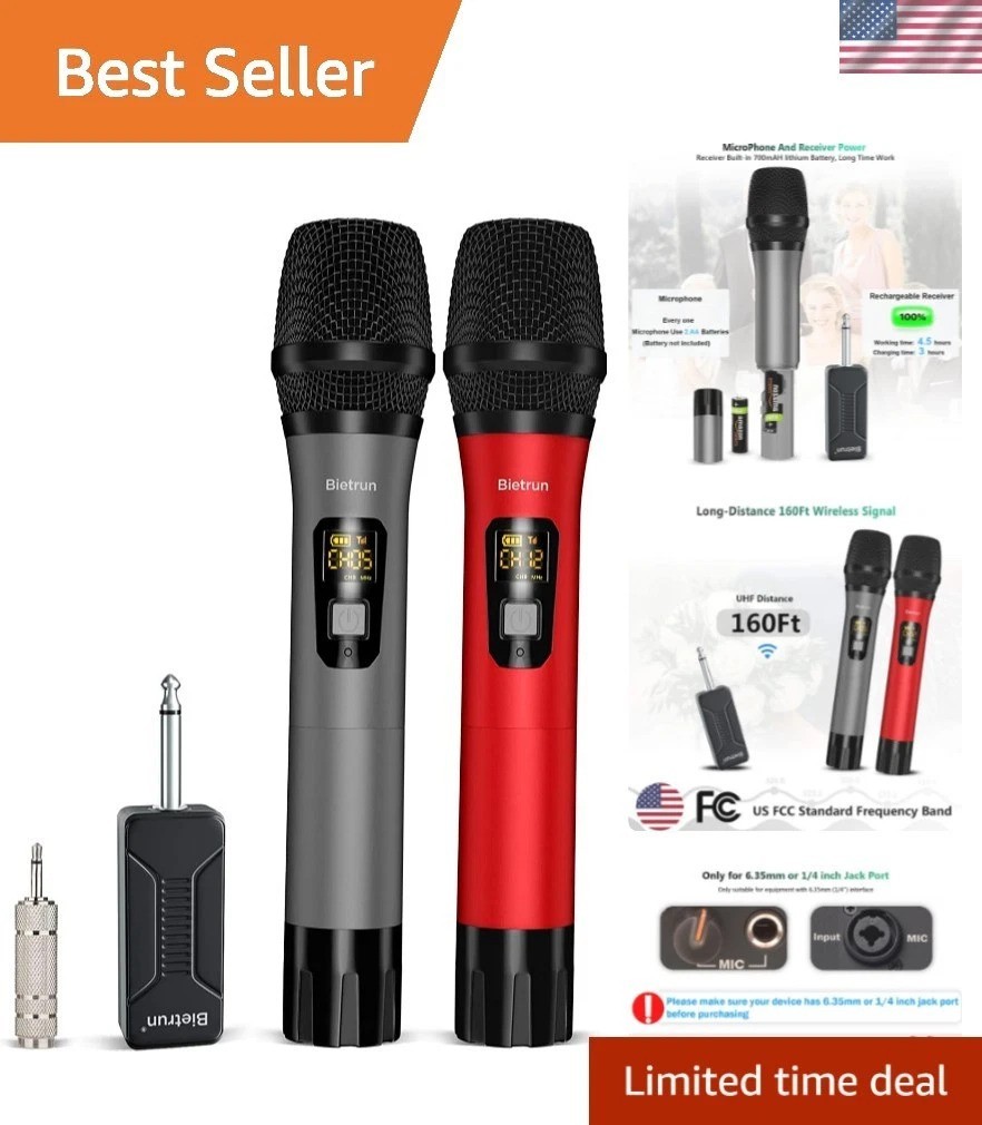 Dynamic UHF Wireless Microphone with 160ft Range – Perfect for Karaoke & Events
