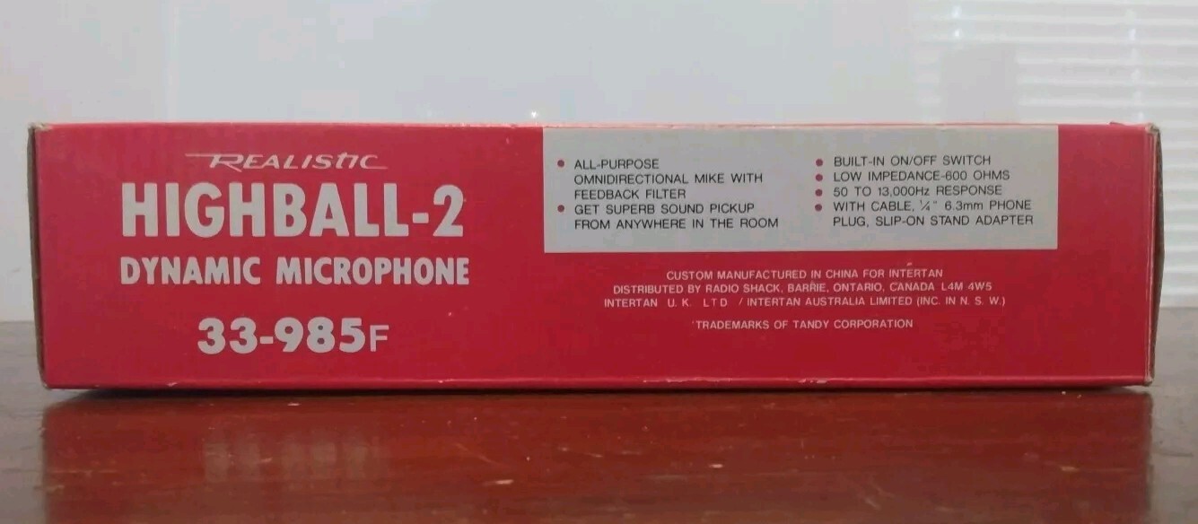 The Realistic Highball-2 Omnidirectional Mic. Low Imp. 600 OHMS (Open Box)