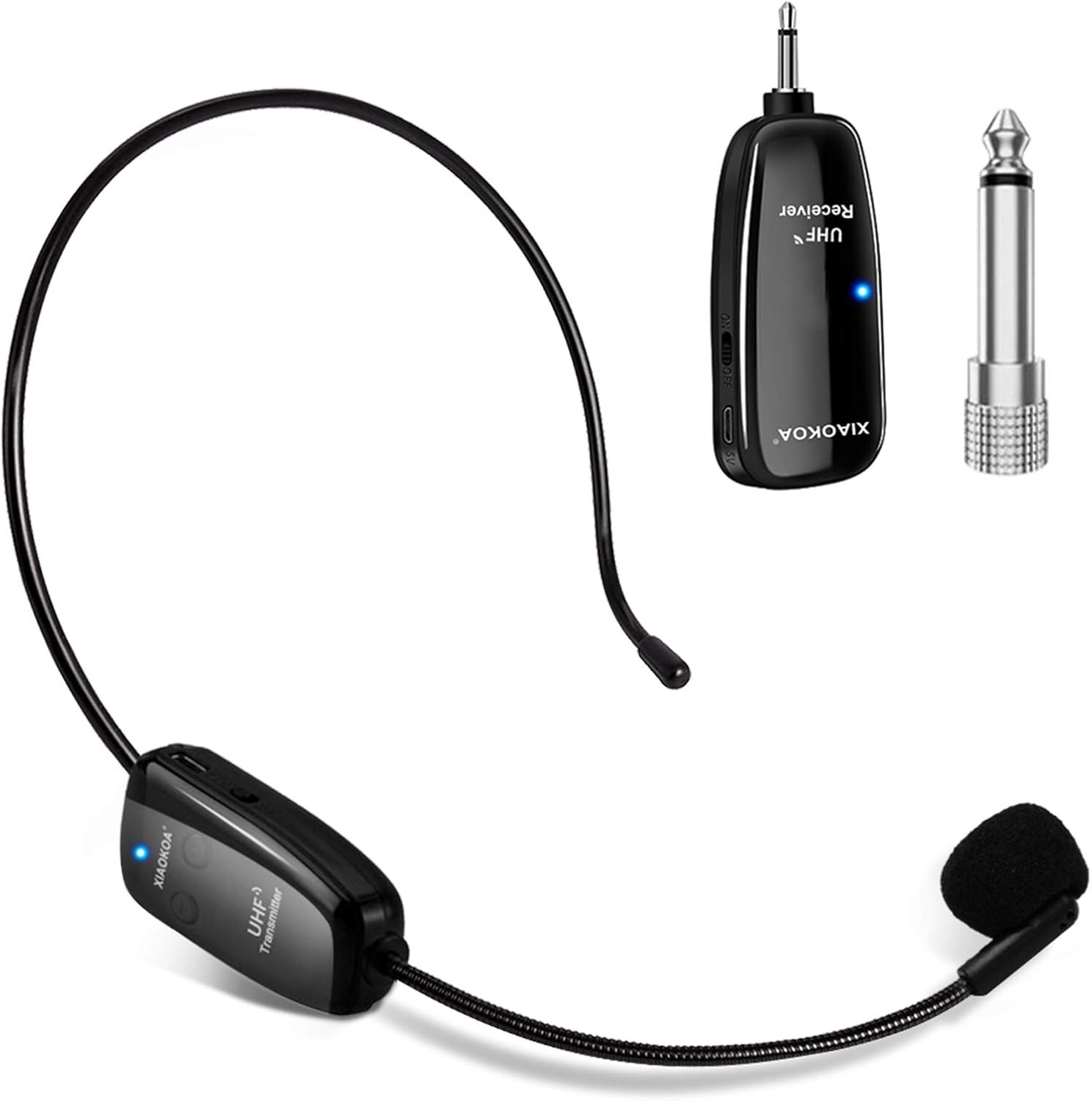 XIAOKOA UHF Wireless Headset Microphone: Cordless Head Mic System, USB-C Chargin