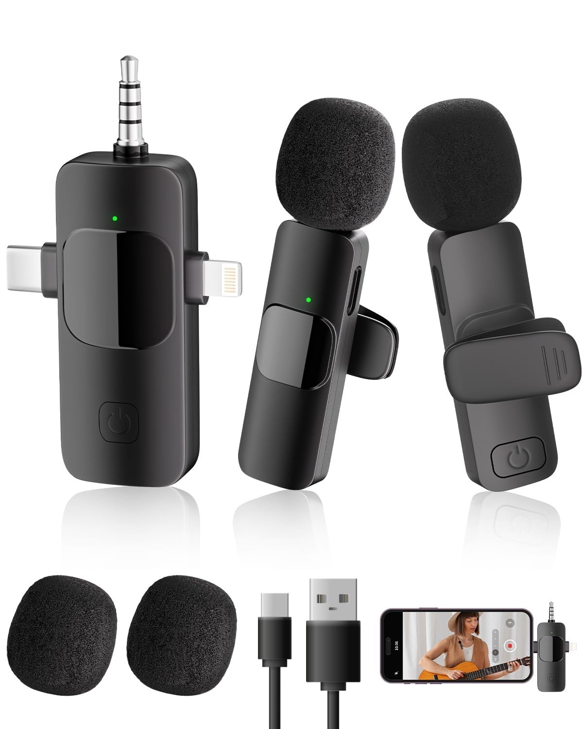 3-in-1 Wireless Lavalier Microphone for iPhone&Android,mini Microphone for Ca…