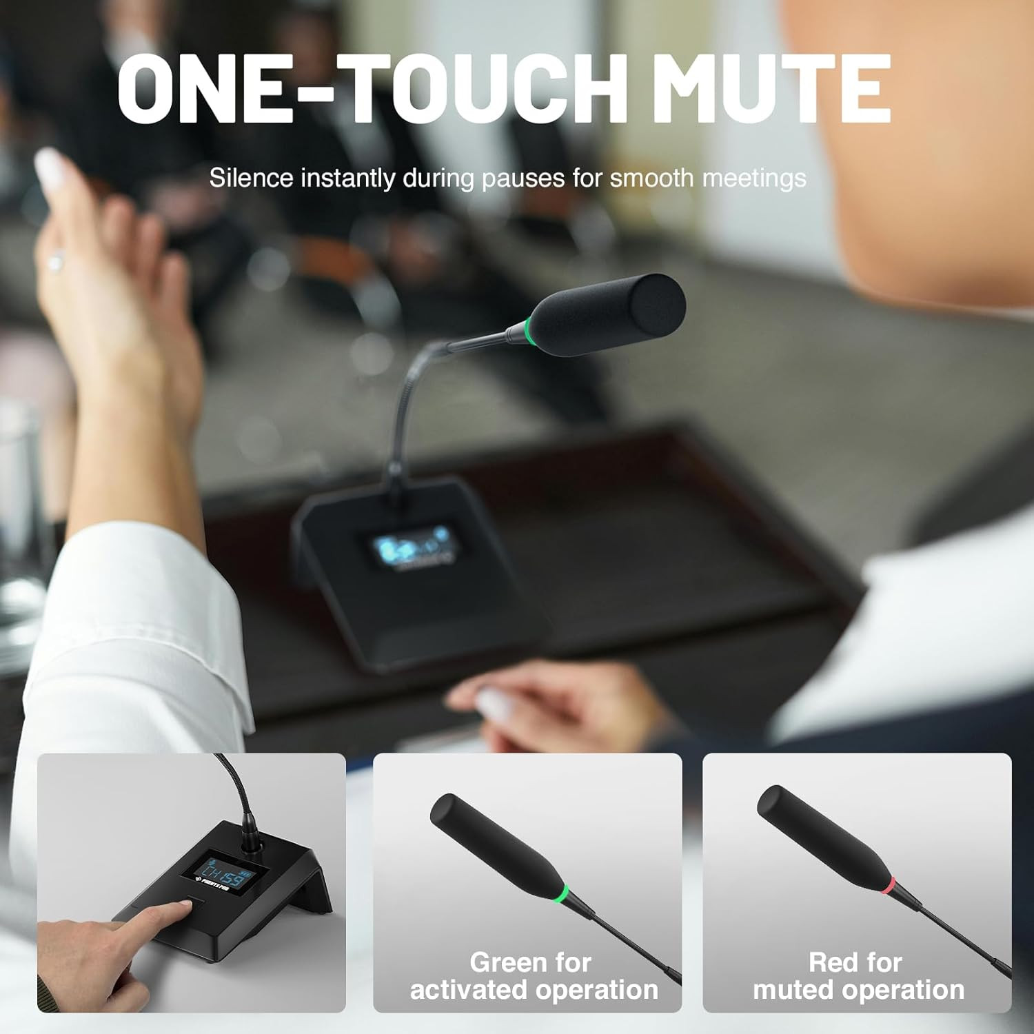 Quad Channel Wireless Conference Microphone System with 4 Gooseneck Mics