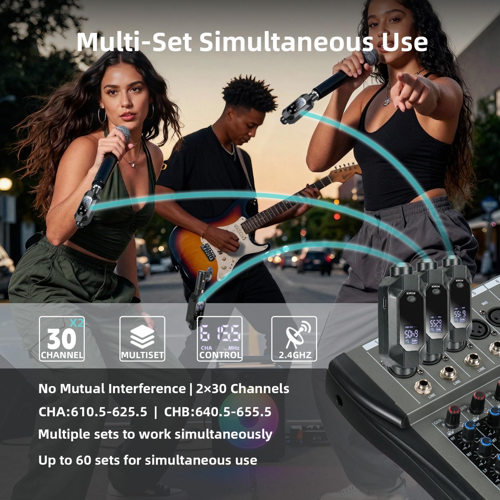 Wireless XLR Transmitter & Receiver, 500ft Range, 30 Channels, Dynamic Mic Adapt