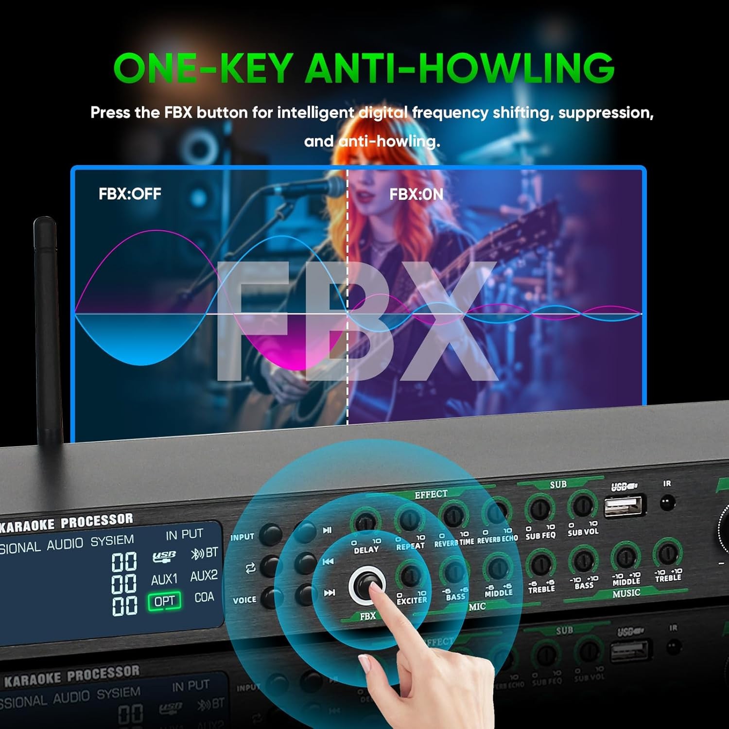 Fulode ax666 Professional Karaoke Processor KTV Mixer with Wireless Microphone