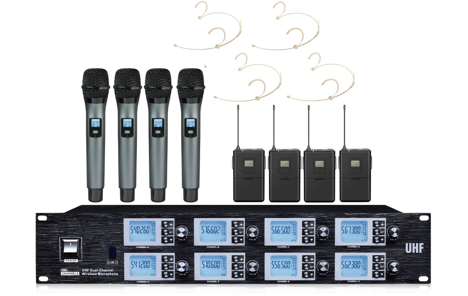 Professional Stage Conference Microphone 8 Channels 4 Handheld 4 Headworn Mics
