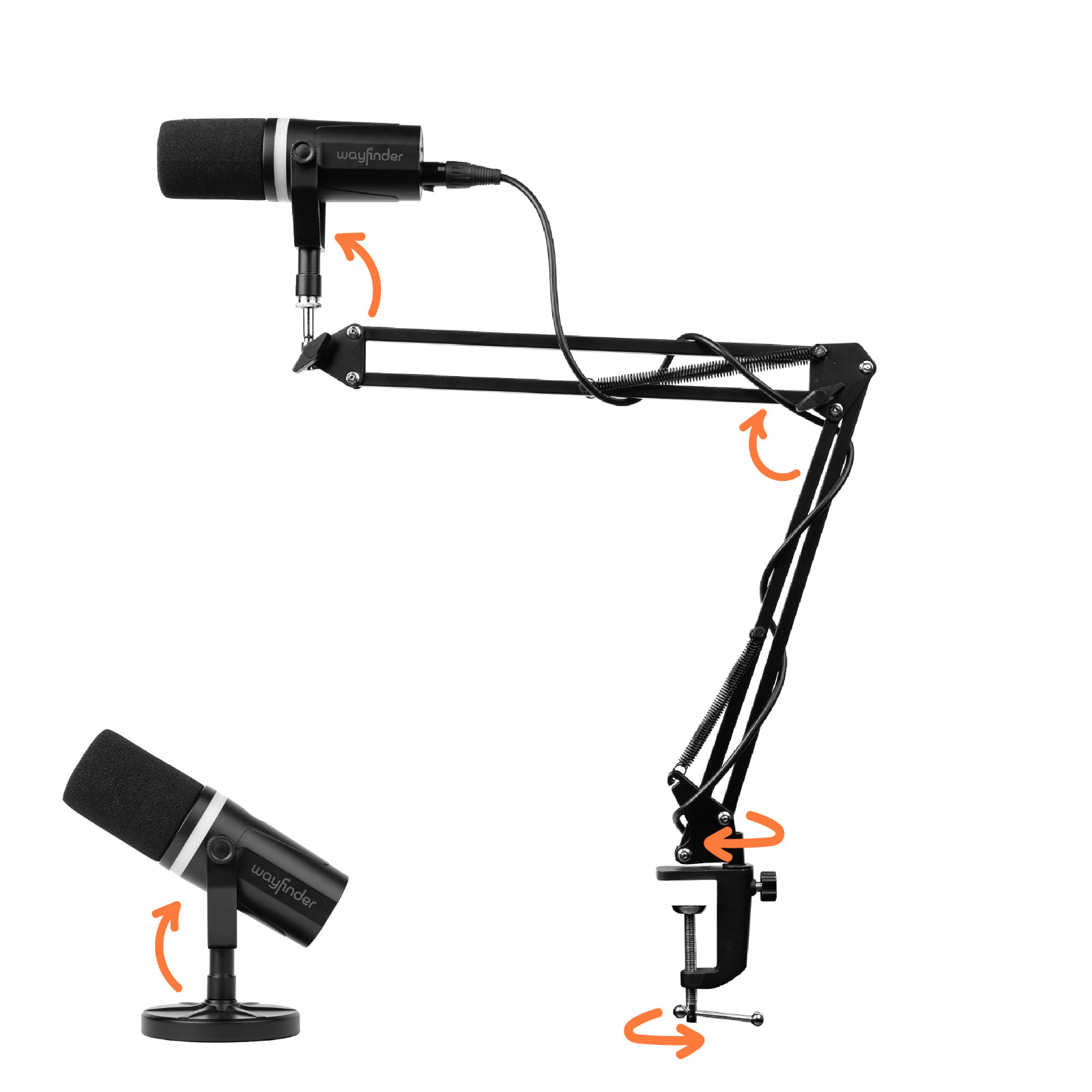 Wayfinder Dynamic Microphone with 360° Boom Arm, USB/XLR (WF-BROADCASTBOOM-MIC)