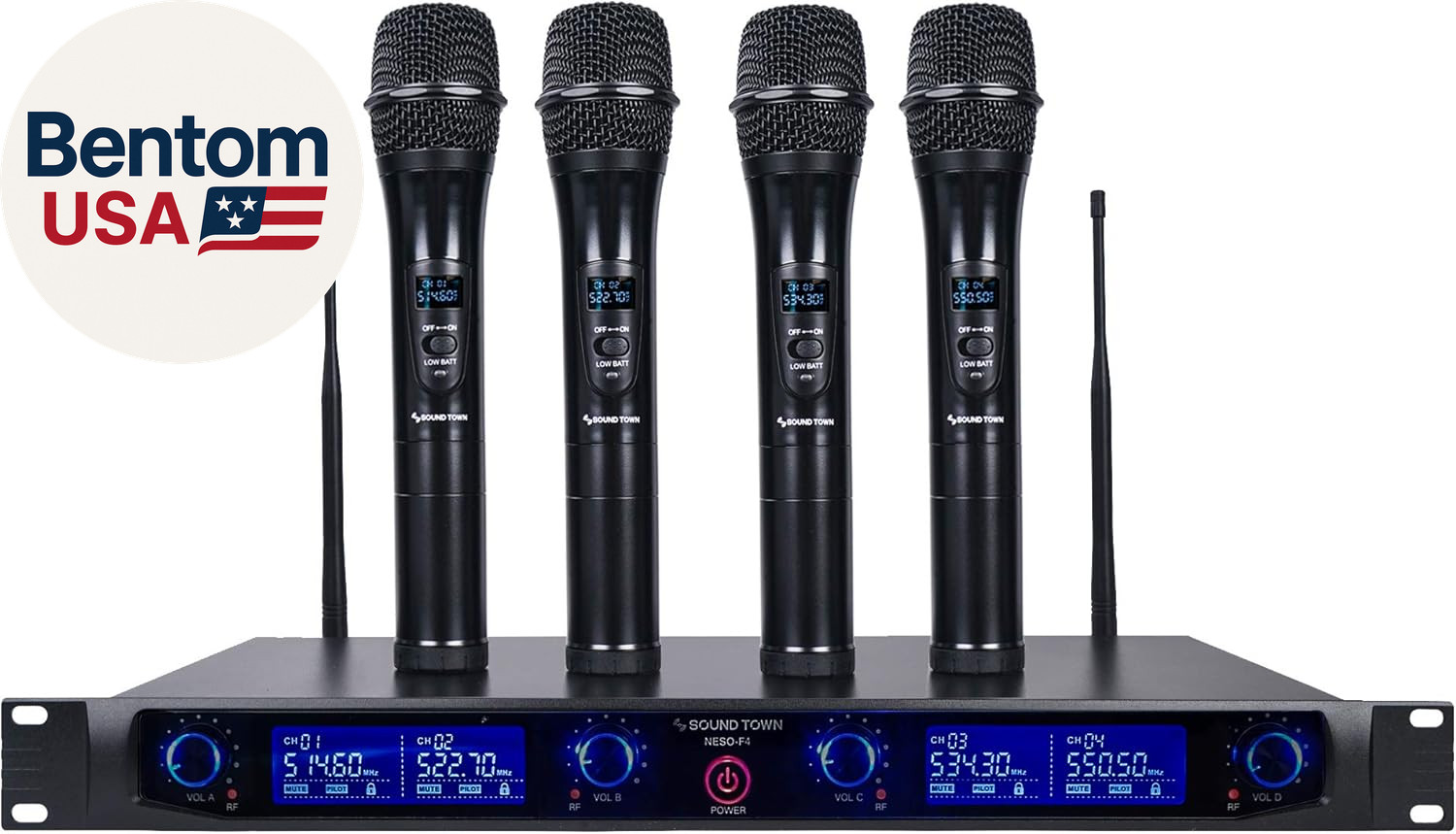 4 Channels Professional UHF Wireless Microphone System with Rack Mountable Metal